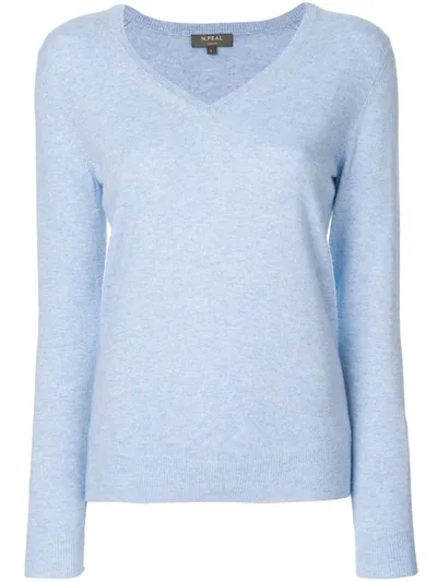 N•peal Cashmere V-neck Jumper In Blue