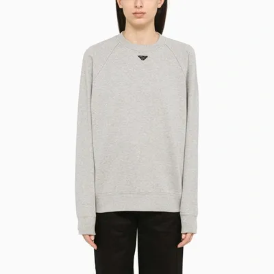 Prada Melange Cotton Crew-neck Sweatshirt In Grey