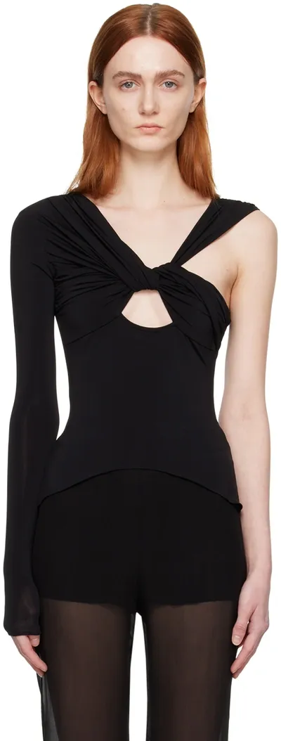 Nensi Dojaka Cupro One Sleeve Asymmetric Top In Black