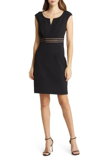 Connected Apparel Cap Sleeve Waist Trim Sheath Dress In Black