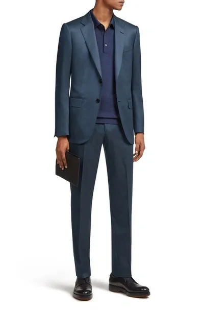 Zegna Tailored Wool Suit In Teal Blue