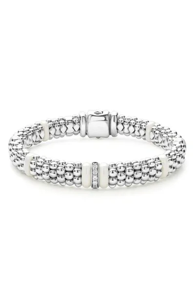 Lagos Ceramic & Sterling Silver White Caviar Station Bracelet In Silver/white