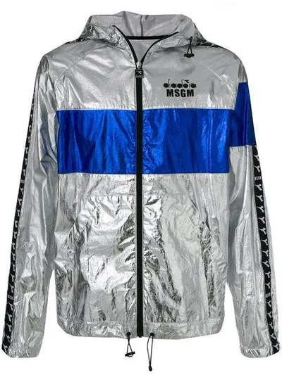 Msgm X Diadora Metallic Sports Jacket In Silver