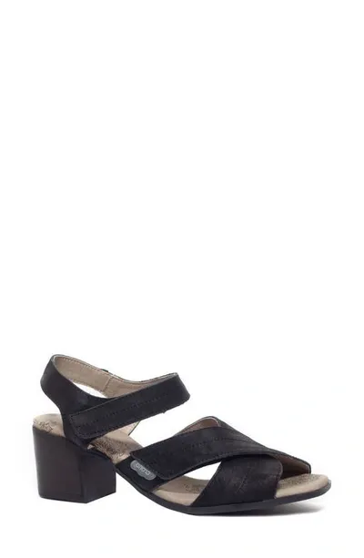 Cloud Shine Block Heel Sandal In Black Distress