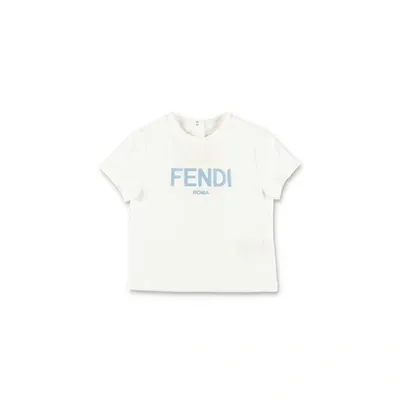 Fendi T-shirt Bianca In Jersey Di Cotone Baby Boy In Bianco