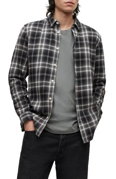 Allsaints Vilotta Organic Cotton Check Relaxed Fit Button Down Shirt In Black