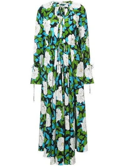 Diane Von Furstenberg Langes Seidenkleid Mit Blumen-print In Green