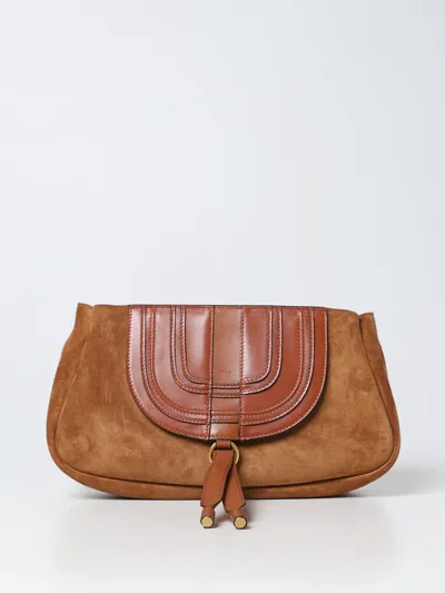 Chloé Marcie  Suede Clutch In Brown