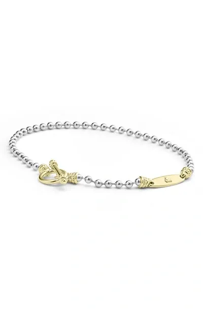 Lagos Signature Caviar Ball Chain Bracelet In Silver/yellow