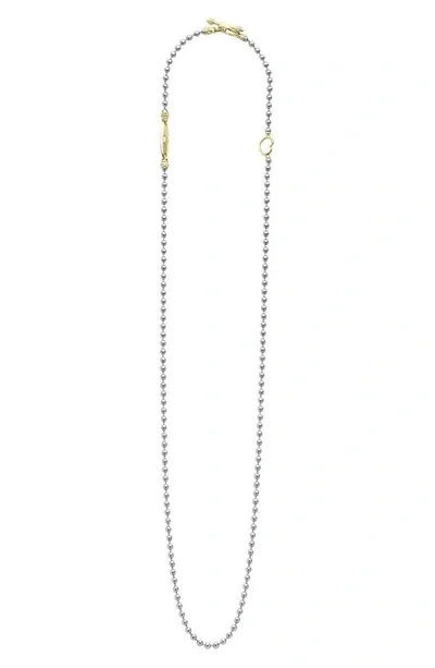 Lagos Signature Caviar Two-tone Beaded Toggle Necklace In Silver/yellow