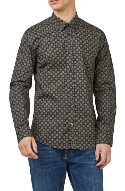 Ben Sherman Foulard Print Long Sleeve Button Down Shirt In Black