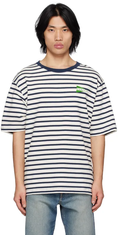 Kenzo Striped Logo-print T-shirt In Blue