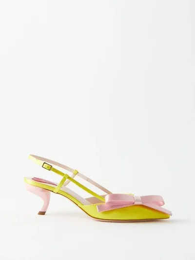 Roger Vivier 55mm Virgule Bow Satin Pumps In Yellow Pink