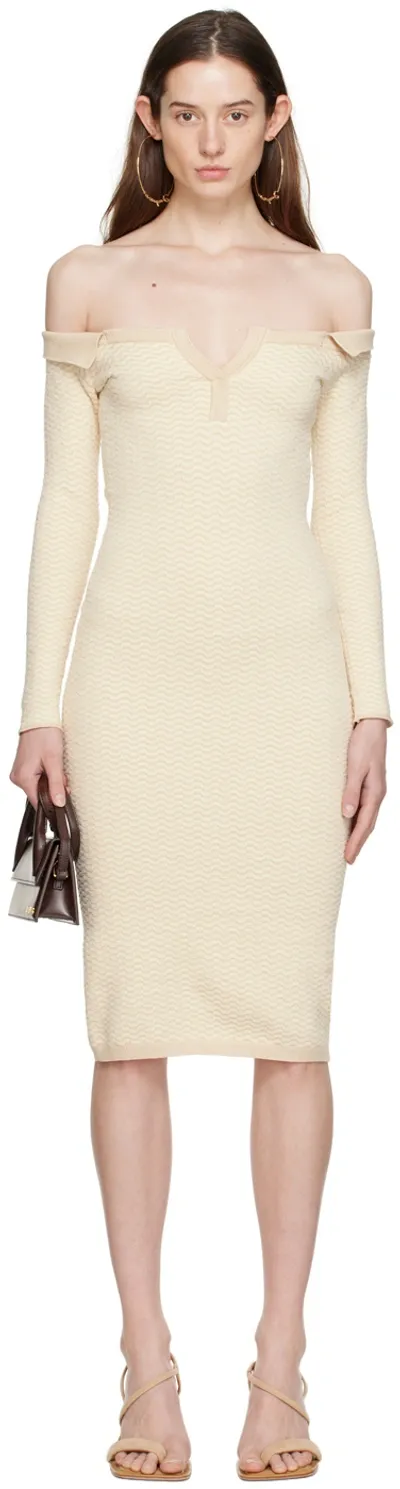 Jacquemus One-shoulder Knotted Knitted Midi Dress In White