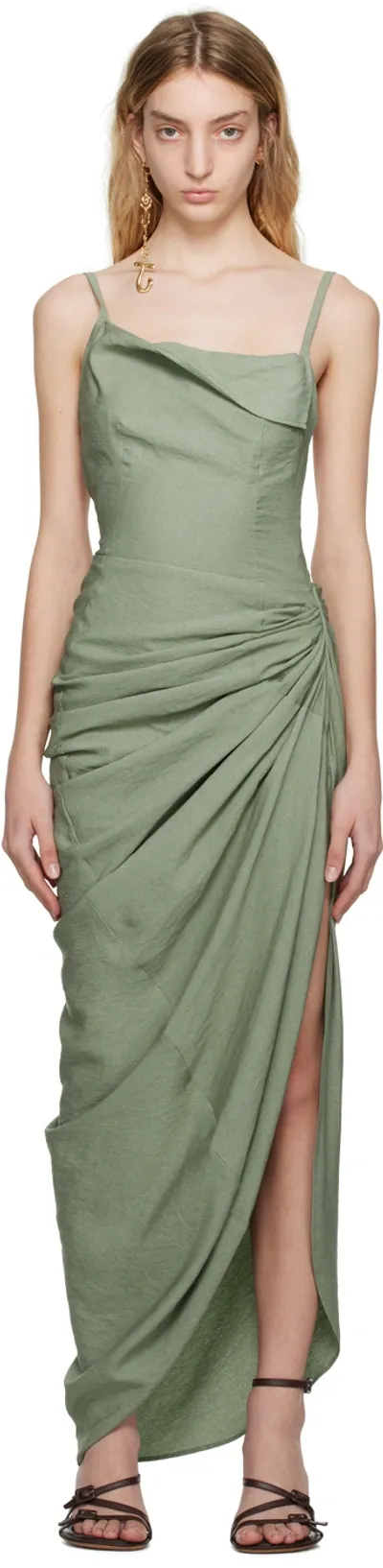 Jacquemus La Robe Saudade Cowl-neck Woven Maxi Dress In Green