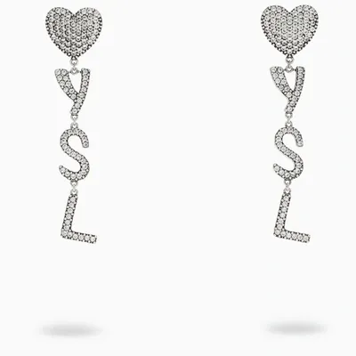 Saint Laurent Silver-toned Ysl Heart Clip-on Earrings In Metal