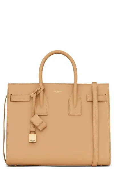 Saint Laurent Small Sac De Jour Leather Tote With Pouch In Cappuccino