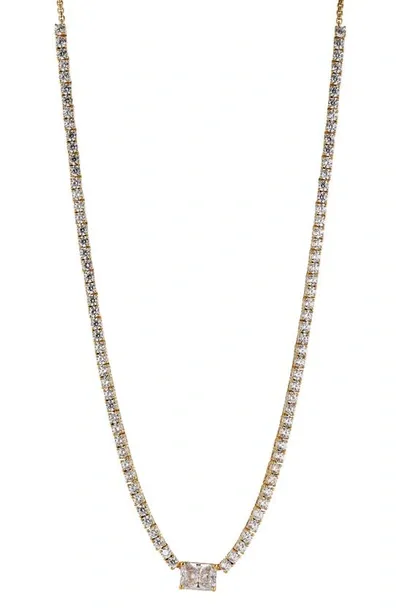 Nadri Emerald Cut Tennis Necklace In White/gold