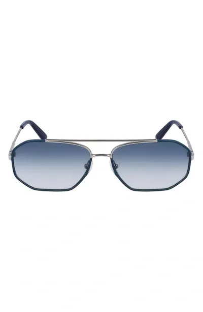 Ferragamo 60mm Navigator Sunglasses In Silver Octane Blue