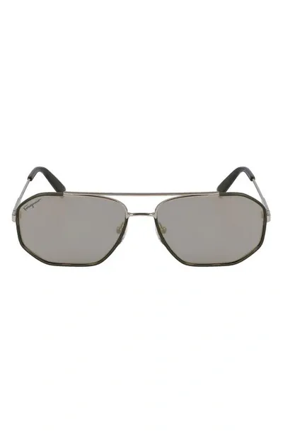 Ferragamo 60mm Navigator Sunglasses In Gold Dark Green