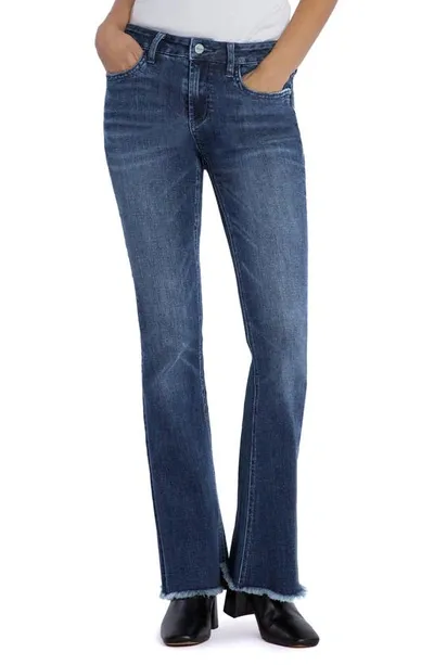 Hint Of Blu Fun Mid Rise Frayed Slim Flare Jeans In Endless