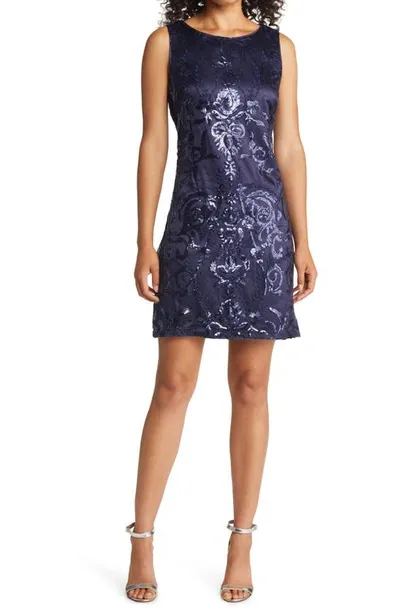 Vince Camuto Sequin Sleeveless Sheath Dress In Navy