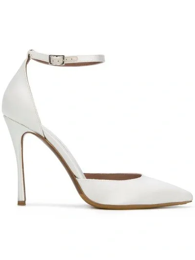 Tabitha Simmons Pointed Toe Side Buckle Pumps In White