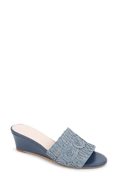 Patricia Green Siesta Raffia Wedge Slide Sandal In Steel Blue