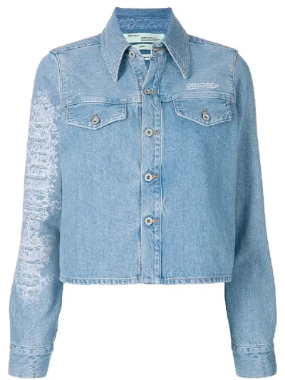 Off-white Logo-embroidered Denim Cropped Jacket In Blue