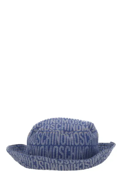 Moschino Logo Jacquard Wide Brim Bucket Hat In Blue