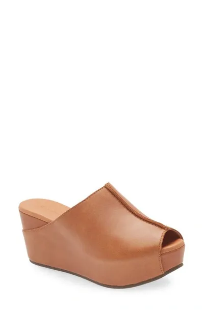 Chocolat Blu Wynn Peep Toe Mule In Cognac Leather