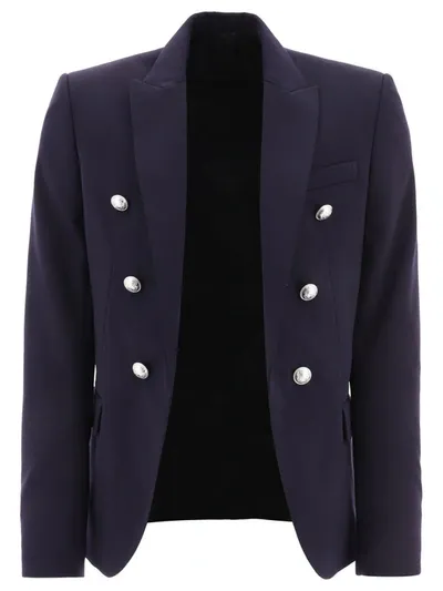 Balmain Double-breasted Jersey Blazer In Blue