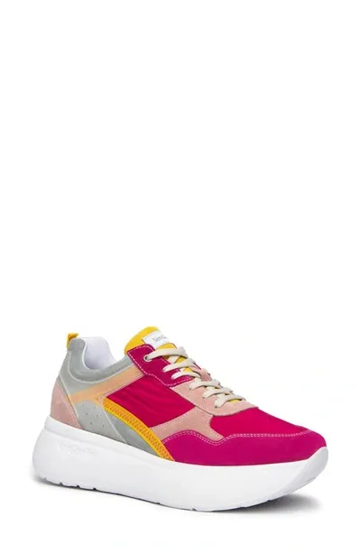 Nerogiardini Retro Platform Velour Sporty Sneakers In Fuschia Multi