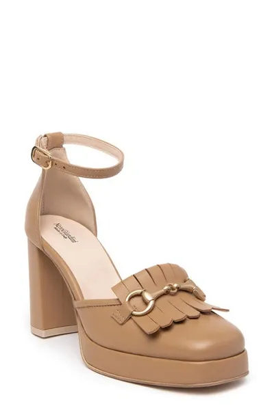 Nerogiardini Leather Kiltie Chain Ankle-strap Pumps In Camel