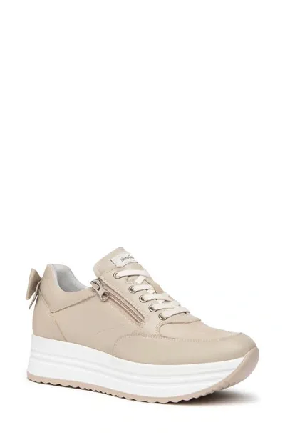 Nerogiardini Bow Platform Leather Sneakers In Beige/khaki