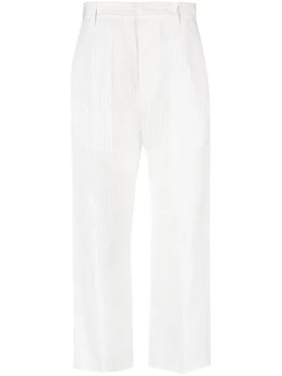 Mm6 Maison Margiela White Cotton Pinstripe Cropped Pants