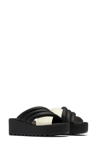 Sorel Cameron Puff Flatform Slide Sandal In Black/sea Salt