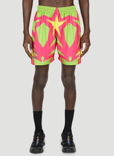 Liberal Youth Ministry Techno Printed Football Shorts In Green