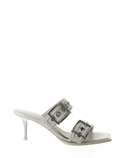 Alexander Mcqueen Double Buckle Punk Mule In Ivory