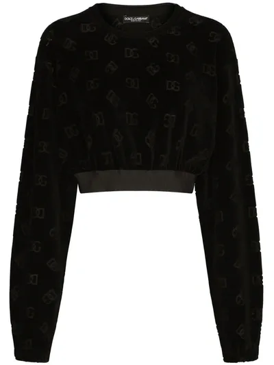 Dolce & Gabbana Logo-detail Cropped Sweatshirt In Black