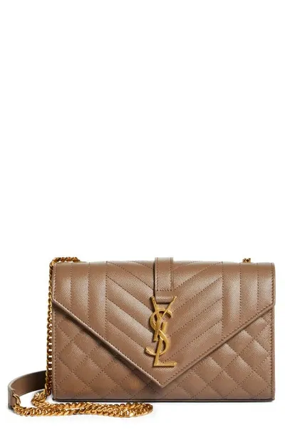 Saint Laurent Small Envelope Calfskin Leather Shoulder Bag In Taupe