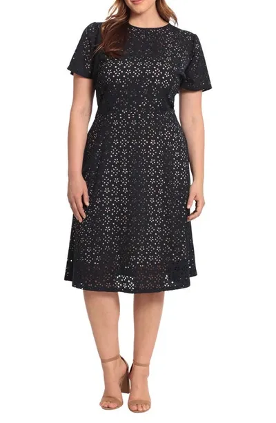 Maggy London Laser Cut A-line Dress In Navy