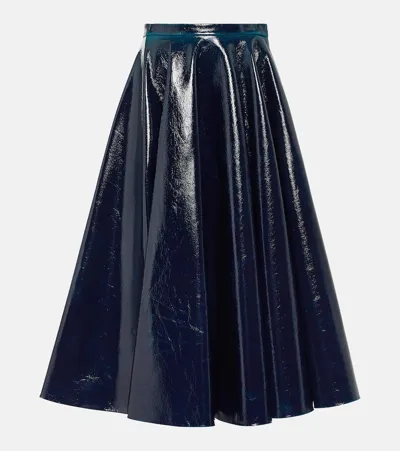 Alaïa Lacquered Wool-blend A-line Midi Skirt In Blue