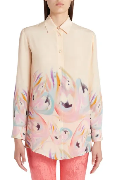 Etro Painterly-print Silk Shirt In Pink