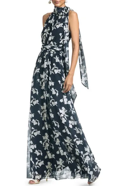 Sachin & Babi Women's Kayla Floral High-neck Gown In Navy Venetia Petal