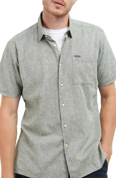 Barbour Nelson Solid Linen & Cotton Short Sleeve Button-up Shirt In Bleached Olive