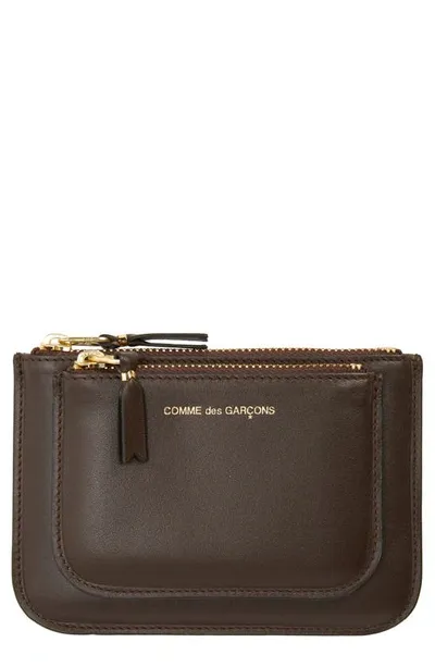 Comme Des Garçons Outside Pocket Two-compartment Leather Wallet In Brown