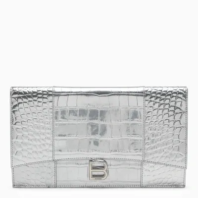 Balenciaga Silver Croco-print Hourglass Clutch Bag In Metal