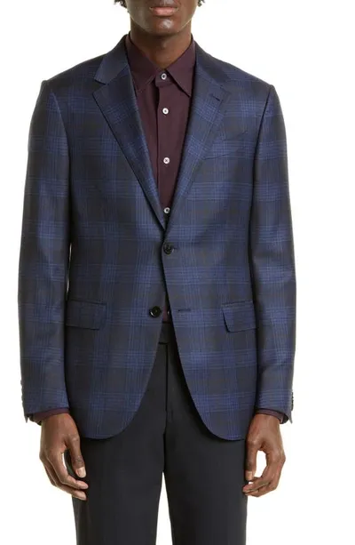 Zegna Milano Easy Plaid Wool Sport Coat In Navy