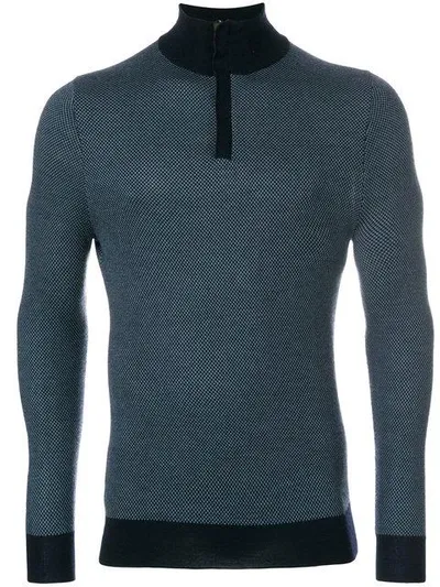 N•peal Gauge Half Zip Sweater In Blue